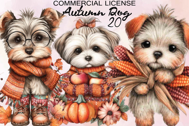 Cute Autumn Dog Sublimation Clipart, Sublimation SVGArt 