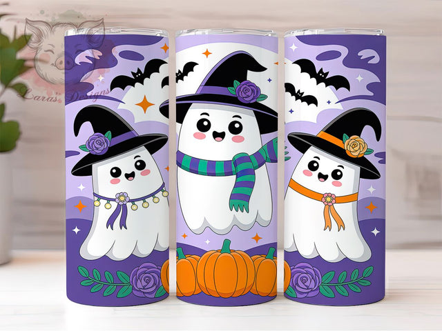 Cute Autumn Ghost Halloween Tumbler Wrap, Spooky Autumn Wrap, Halloween Sublimation PNG, Fall Ghost Cup, Cozy Halloween Design, 20OZ Tumbler Wrap, Autumn Pumpkin Ghost Sublimation Lara' s Designs 