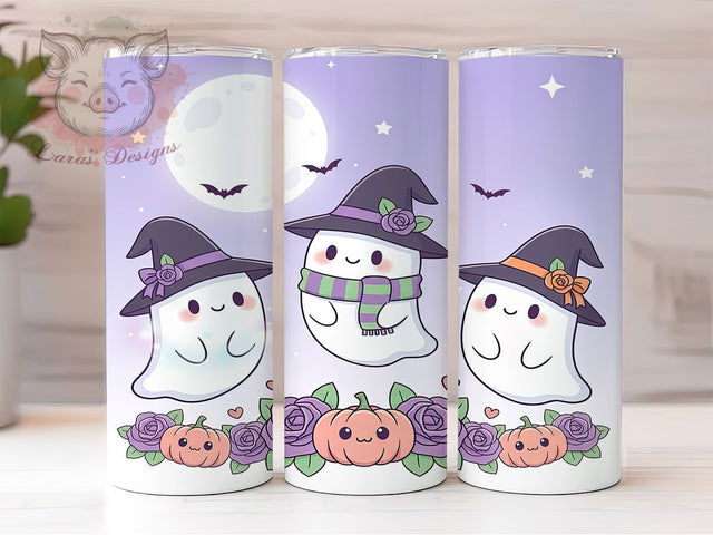 Cute Autumn Ghost Halloween Tumbler Wrap, Spooky Autumn Wrap, Halloween Sublimation PNG, Fall Ghost Cup, Cozy Halloween Design, 20OZ Tumbler Wrap, Autumn Pumpkin Ghost Sublimation Lara' s Designs 