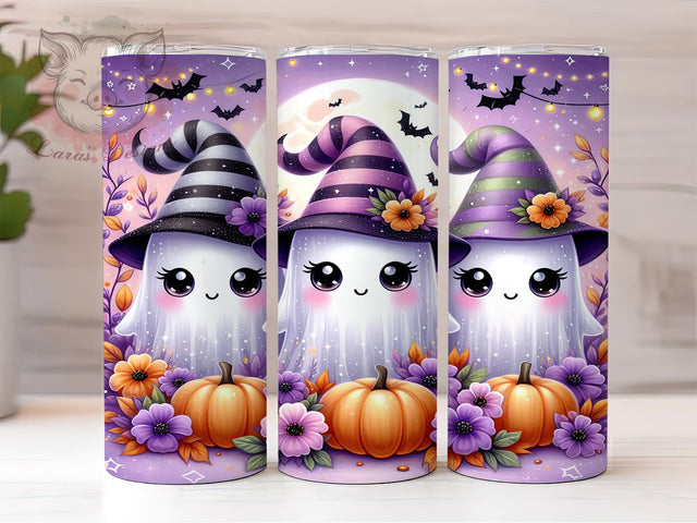 Cute Autumn Ghost Halloween Tumbler Wrap, Spooky Autumn Wrap, Halloween Sublimation PNG, Fall Ghost Cup, Cozy Halloween Design, 20OZ Tumbler Wrap, Autumn Pumpkin Ghost Sublimation Lara' s Designs 