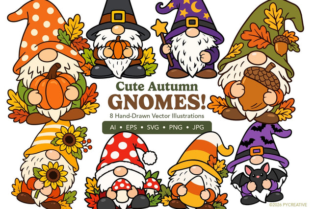 Cute Autumn Gnomes Clipart SVG PNG SVG Patty Young Creative 
