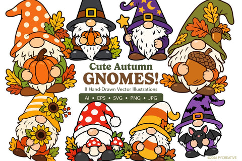 Cute Autumn Gnomes Clipart SVG PNG SVG Patty Young Creative 