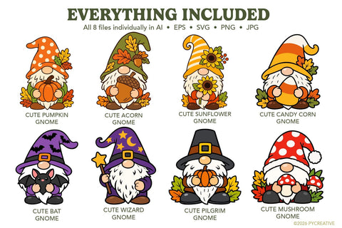 Cute Autumn Gnomes Clipart SVG PNG SVG Patty Young Creative 