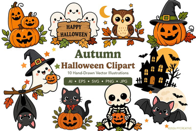 Cute Autumn Halloween Clipart SVG PNG SVG Patty Young Creative 