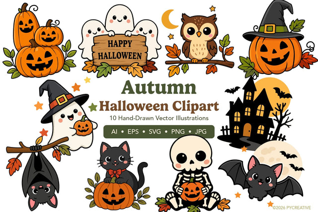 Cute Autumn Halloween Clipart SVG PNG SVG Patty Young Creative 