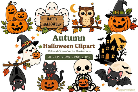 Cute Autumn Halloween Clipart SVG PNG SVG Patty Young Creative 