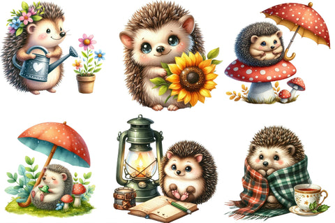 Cute Autumn Hedgehog Garden Clipart Sublimation SVGista 