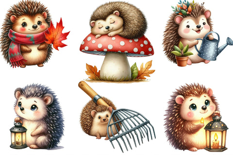 Cute Autumn Hedgehog Garden Clipart Sublimation SVGista 