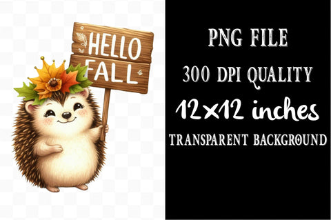 Cute Autumn Hedgehog Garden Clipart Sublimation SVGista 
