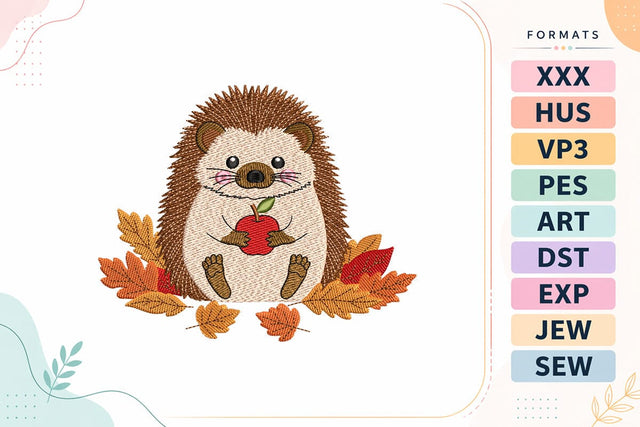 Cute Autumn Hedgehog with Apple Embroidery Design Embroidery/Applique DESIGNS sg embroidery 