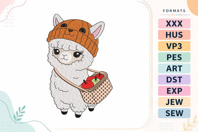 Cute Autumn Llama with Apple Basket Embroidery Design Embroidery/Applique DESIGNS sg embroidery 