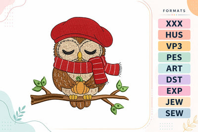 Cute Autumn Owl with Pumpkin Embroidery Design Embroidery/Applique DESIGNS sg embroidery 