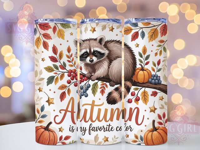 Cute Autumn Raccoon Fall Tumbler, Favorite Color Wrap, 20oz Sublimation, Fall Raccoon Cup, Cute Animal Mug, Autumn Animal Tumbler, Cozy Fall Drinkware Sublimation SvggirlplusArt 