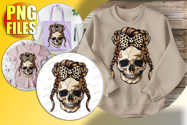 Cute Autumn Skull Design for Sublimation - Coquette Bow Sublimation afrosvg 