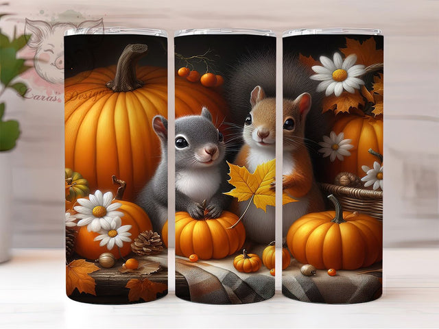 Cute Autumn Squirrel Fall Tumbler, Fall Leaves Wrap, Cute Animal Sublimation, Rustic Farmhouse Style, Woodland Creature Design, 20oz Tumbler PNG, Cozy Fall Aesthetic Sublimation Lara' s Designs 