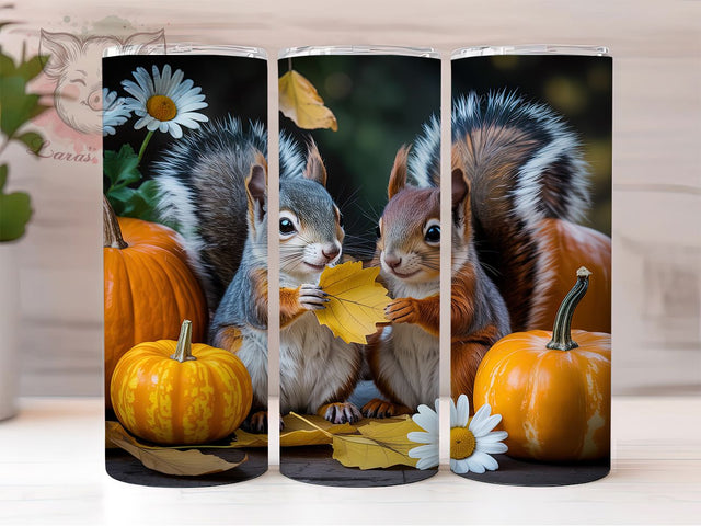 Cute Autumn Squirrel Fall Tumbler, Fall Leaves Wrap, Cute Animal Sublimation, Rustic Farmhouse Style, Woodland Creature Design, 20oz Tumbler PNG, Cozy Fall Aesthetic Sublimation Lara' s Designs 