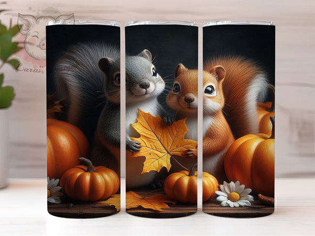 Cute Autumn Squirrel Fall Tumbler, Fall Leaves Wrap, Cute Animal Sublimation, Rustic Farmhouse Style, Woodland Creature Design, 20oz Tumbler PNG, Cozy Fall Aesthetic Sublimation Lara' s Designs 