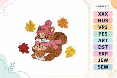 Cute Autumn Squirrel with Pumpkin Pie Embroidery Design Embroidery/Applique DESIGNS sg embroidery 