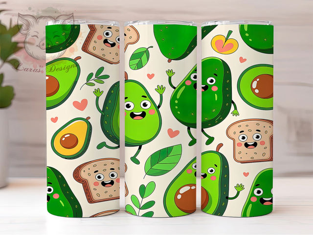 Cute Avocado Toast Tumbler, Funny Food Pattern, Cartoon Breakfast Design, 20Oz Sublimation Wrap, Cute Avocado Art, Silly Toast Texture, Tumbler Sublimation Sublimation Lara' s Designs 