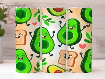 Cute Avocado Toast Tumbler, Funny Food Pattern, Cartoon Breakfast Design, 20Oz Sublimation Wrap, Cute Avocado Art, Silly Toast Texture, Tumbler Sublimation Sublimation Lara' s Designs 