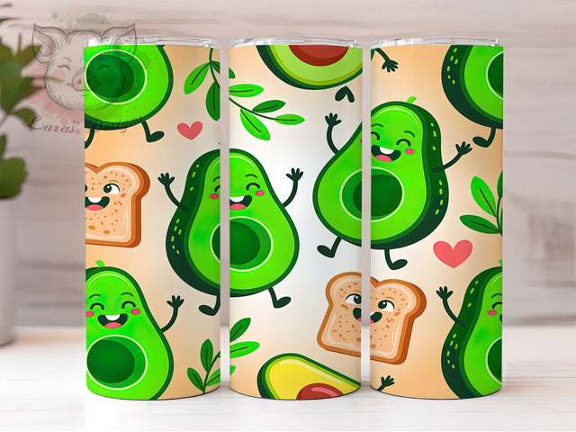 Cute Avocado Toast Tumbler, Funny Food Pattern, Cartoon Breakfast Design, 20Oz Sublimation Wrap, Cute Avocado Art, Silly Toast Texture, Tumbler Sublimation Sublimation Lara' s Designs 