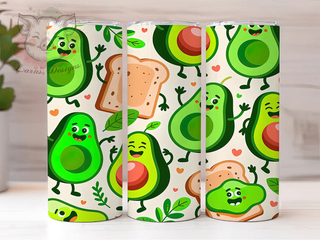 Cute Avocado Toast Tumbler, Funny Food Pattern, Cartoon Breakfast Design, 20Oz Sublimation Wrap, Cute Avocado Art, Silly Toast Texture, Tumbler Sublimation Sublimation Lara' s Designs 