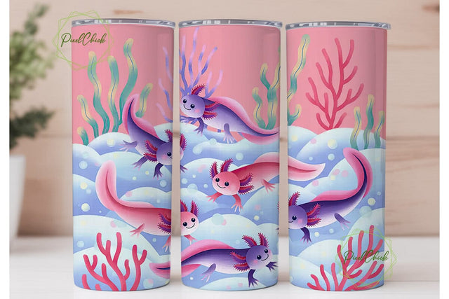 Cute Axolotl 20oz Tumbler Wrap Sublimation PixelChick 