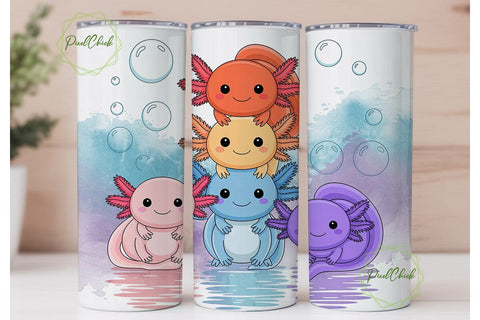 Cute Axolotl Stack 20oz Tumbler Wrap Sublimation PixelChick 