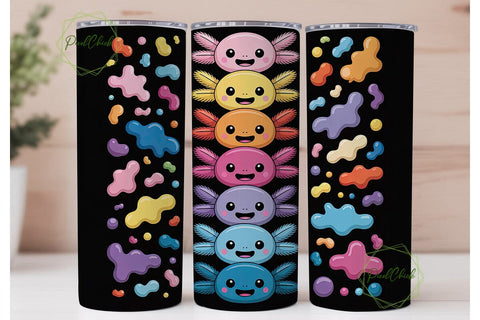 Cute Axolotl Stack 20oz Tumbler Wrap Sublimation PixelChick 