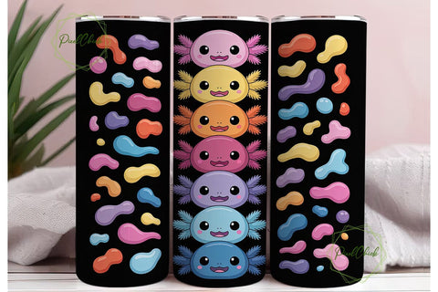 Cute Axolotl Stack 20oz Tumbler Wrap Sublimation PixelChick 