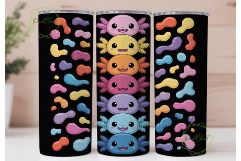 Cute Axolotl Stack 20oz Tumbler Wrap Sublimation PixelChick 