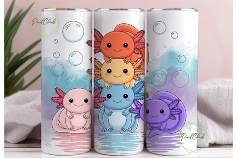 Cute Axolotl Stack 20oz Tumbler Wrap Sublimation PixelChick 