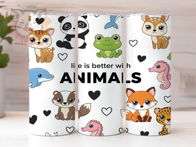 Cute Baby Animal Tumbler, Animal Lovers, Cute Wrap, Sublimation Art, 20oz Tumbler, Nature Theme, Stylish Pattern Sublimation Lara' s Designs 