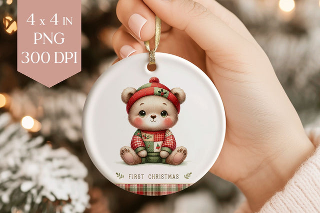 Cute Baby Bear Christmas Ornament Sublimation PNG Sublimation BijouBay 