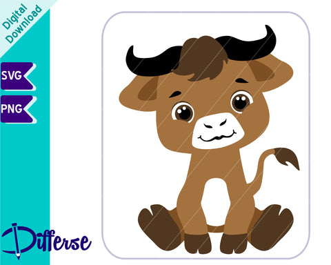 Cute Baby Buffalo SVG | Baby Animal SVG Differse 