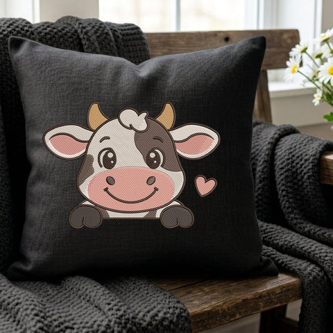 Cute Baby Cow Embroidery Design – Kawaii Smiling Calf with Heart Farm Animal Machine Embroidery File Embroidery/Applique DESIGNS PatternFeed8 