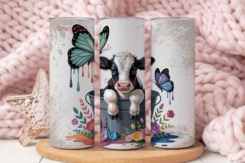 Cute Baby Cow Floral 20oz Tumbler Wrap Sublimation DesignSVG 