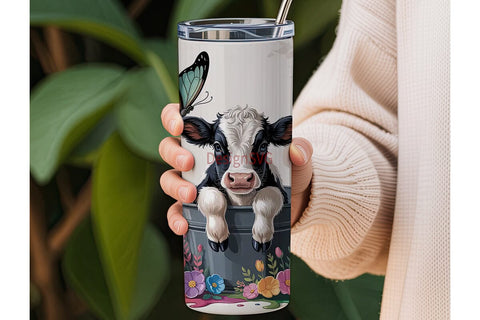 Cute Baby Cow Floral 20oz Tumbler Wrap Sublimation DesignSVG 