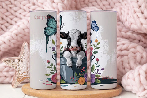 Cute Baby Cow Floral 20oz Tumbler Wrap Sublimation DesignSVG 