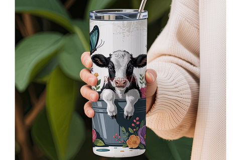 Cute Baby Cow Floral 20oz Tumbler Wrap Sublimation DesignSVG 