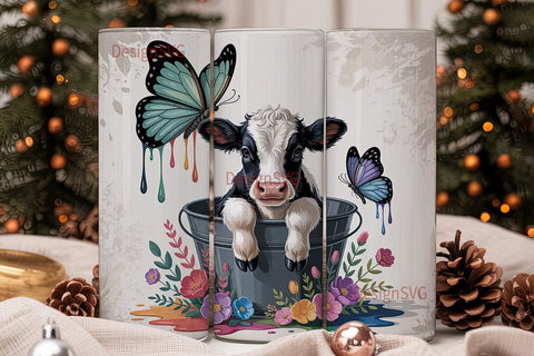 Cute Baby Cow Floral 20oz Tumbler Wrap Sublimation DesignSVG 