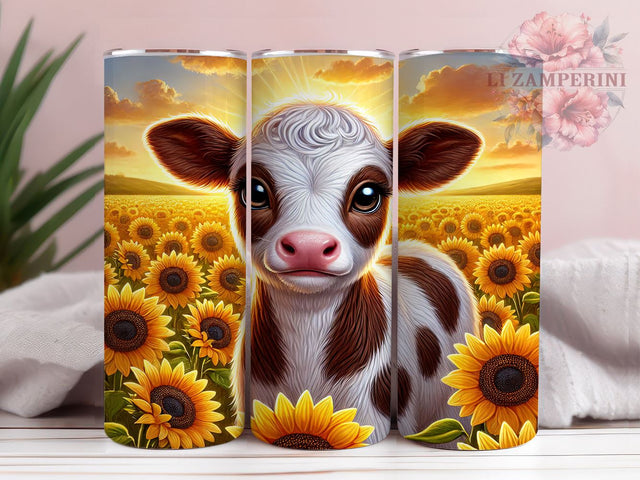 Cute Baby Cow Sunflower 20oz Tumbler, Sunflower Tumbler, Cute Cow Design, Sublimation Wrap, 20oz Tumbler, Farm Animal Tumbler, Floral Drinkware Sublimation Li Zamperini 