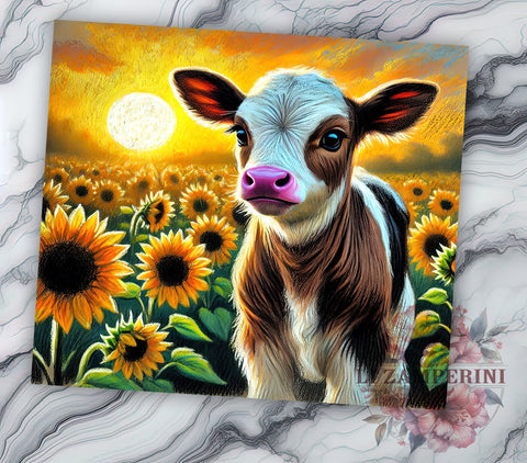 Cute Baby Cow Sunflower 20oz Tumbler, Sunflower Tumbler, Cute Cow Design, Sublimation Wrap, 20oz Tumbler, Farm Animal Tumbler, Floral Drinkware Sublimation Li Zamperini 