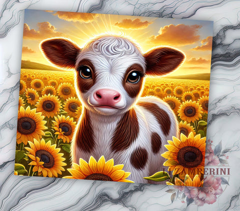 Cute Baby Cow Sunflower 20oz Tumbler, Sunflower Tumbler, Cute Cow Design, Sublimation Wrap, 20oz Tumbler, Farm Animal Tumbler, Floral Drinkware Sublimation Li Zamperini 