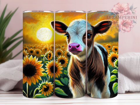 Cute Baby Cow Sunflower 20oz Tumbler, Sunflower Tumbler, Cute Cow Design, Sublimation Wrap, 20oz Tumbler, Farm Animal Tumbler, Floral Drinkware Sublimation Li Zamperini 