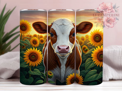 Cute Baby Cow Sunflower 20oz Tumbler, Sunflower Tumbler, Cute Cow Design, Sublimation Wrap, 20oz Tumbler, Farm Animal Tumbler, Floral Drinkware Sublimation Li Zamperini 