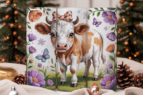 Cute Baby Cow Tumbler Wrap Sublimation DesignSVG 
