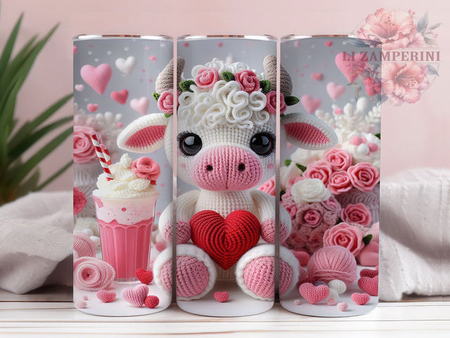 Cute Baby Cow Valentine Tumbler, Cute Animal Love Pattern, Romantic Farm Design, 20Oz Sublimation Wrap, Adorable Calf Art, Heart Motif Texture, Tumbler Sublimation Sublimation Li Zamperini 