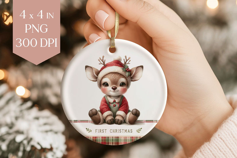 Cute Baby Deer Christmas Ornament Sublimation PNG Sublimation BijouBay 