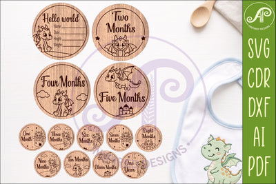 Cute Baby Dragon Milestone Discs, Monthly Baby Photo Props, SVG APInspireddesigns 